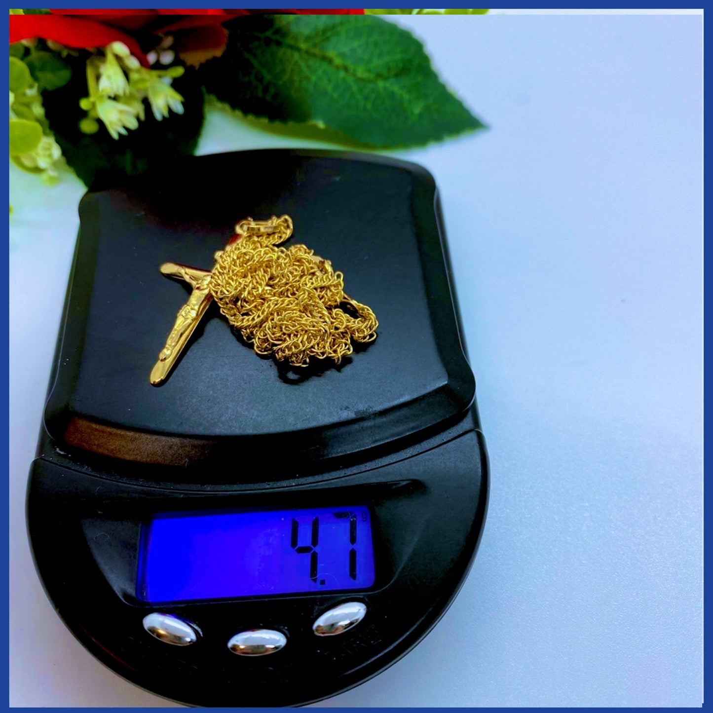 18K Real Gold Cross Necklace 24”