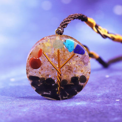 Tree Of Life Orgone Pendant Rainbow Crystal Stones 7 Chakra Reiki