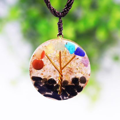 Tree Of Life Orgone Pendant Rainbow Crystal Stones 7 Chakra Reiki