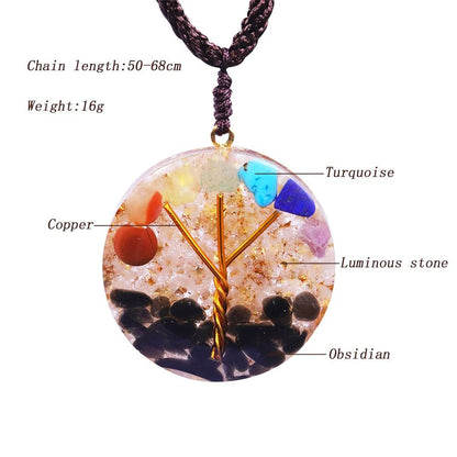 Tree Of Life Orgone Pendant Rainbow Crystal Stones 7 Chakra Reiki