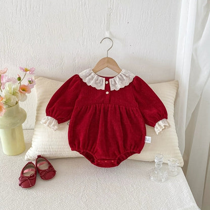 Autumn Arrival Baby Girls Long Sleeves Color Patchwork Onesies