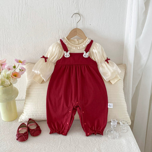 Autumn Arrival Baby Girls Long Sleeves Rabbit Cartoon Pattern Color