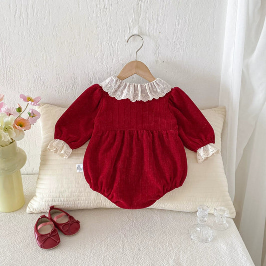 Autumn Arrival Baby Girls Long Sleeves Color Patchwork Onesies