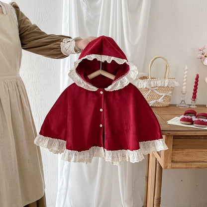 Autumn and Spring Baby Girl Color Patchwork Hollow-out Pattern Cape