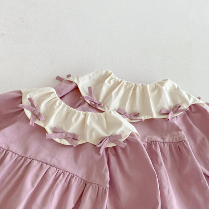 Autumn Baby Kids Girls Butterfly-bows Pattern Long-sleeved Purple