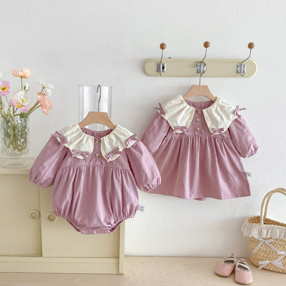 Autumn Baby Kids Girls Butterfly-bows Pattern Long-sleeved Purple