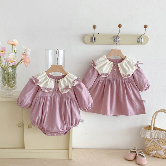 Autumn Baby Kids Girls Butterfly-bows Pattern Long-sleeved Purple