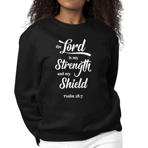 Womens Graphic Sweatshirt the Lord is my Strength and my Shield White