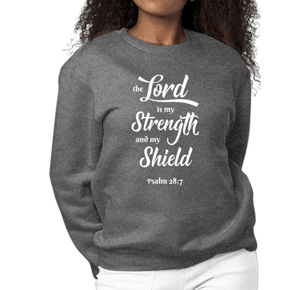 Womens Graphic Sweatshirt the Lord is my Strength and my Shield White