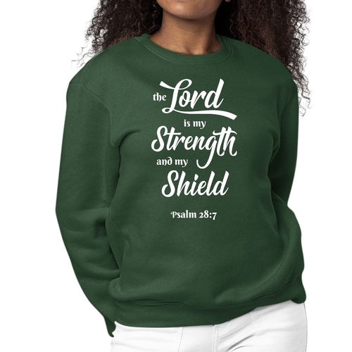 Womens Graphic Sweatshirt the Lord is my Strength and my Shield White
