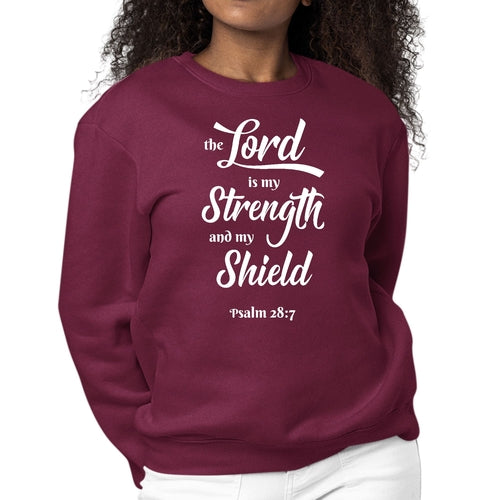 Womens Graphic Sweatshirt the Lord is my Strength and my Shield White