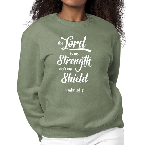 Womens Graphic Sweatshirt the Lord is my Strength and my Shield White