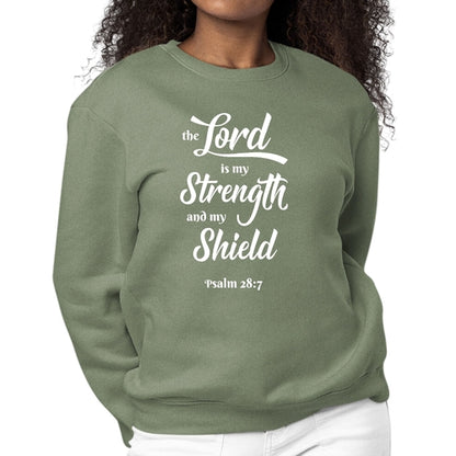 Womens Graphic Sweatshirt the Lord is my Strength and my Shield White