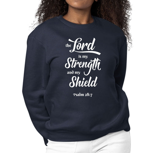 Womens Graphic Sweatshirt the Lord is my Strength and my Shield White