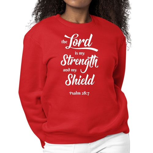 Womens Graphic Sweatshirt the Lord is my Strength and my Shield White