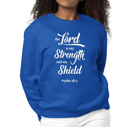 Womens Graphic Sweatshirt the Lord is my Strength and my Shield White